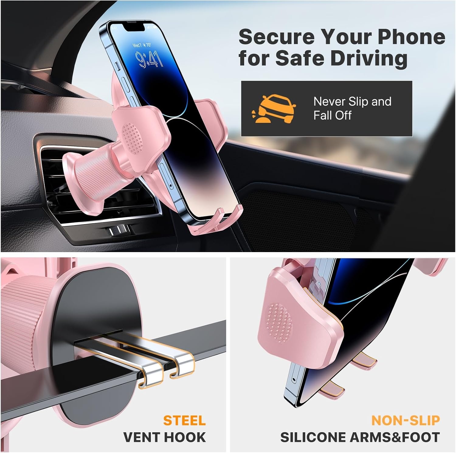 image:imageMiracase Phone Holders for Your Car Dashboard Windshield 65LBS Strongest Suction Universal Long Arm Cell Phone Holder Automobile Cradle for iPhone 18 Pro Max 17 16 15 14 Android Garmin GPSPink