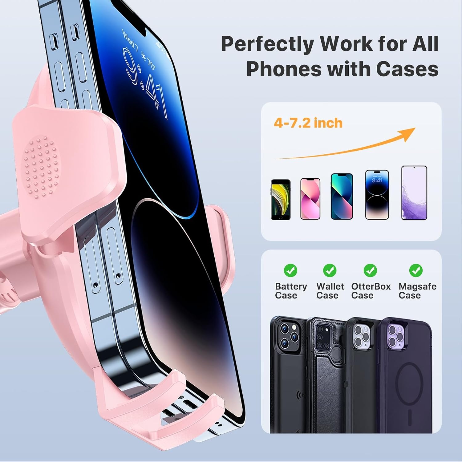 image:imageMiracase Phone Holders for Your Car Dashboard Windshield 65LBS Strongest Suction Universal Long Arm Cell Phone Holder Automobile Cradle for iPhone 18 Pro Max 17 16 15 14 Android Garmin GPSPink