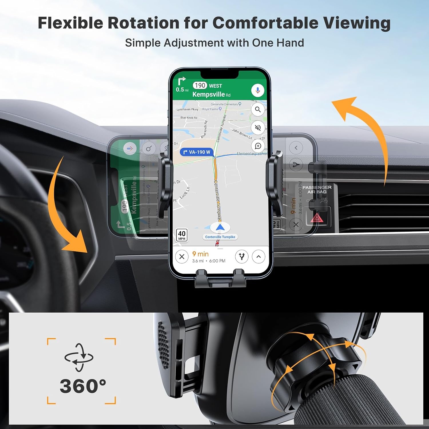 image:imageMiracase Phone Holders for Your Car Dashboard Windshield 65LBS Strongest Suction Universal Long Arm Cell Phone Holder Automobile Cradle for iPhone 18 Pro Max 17 16 15 14 Android Garmin GPSDark Black