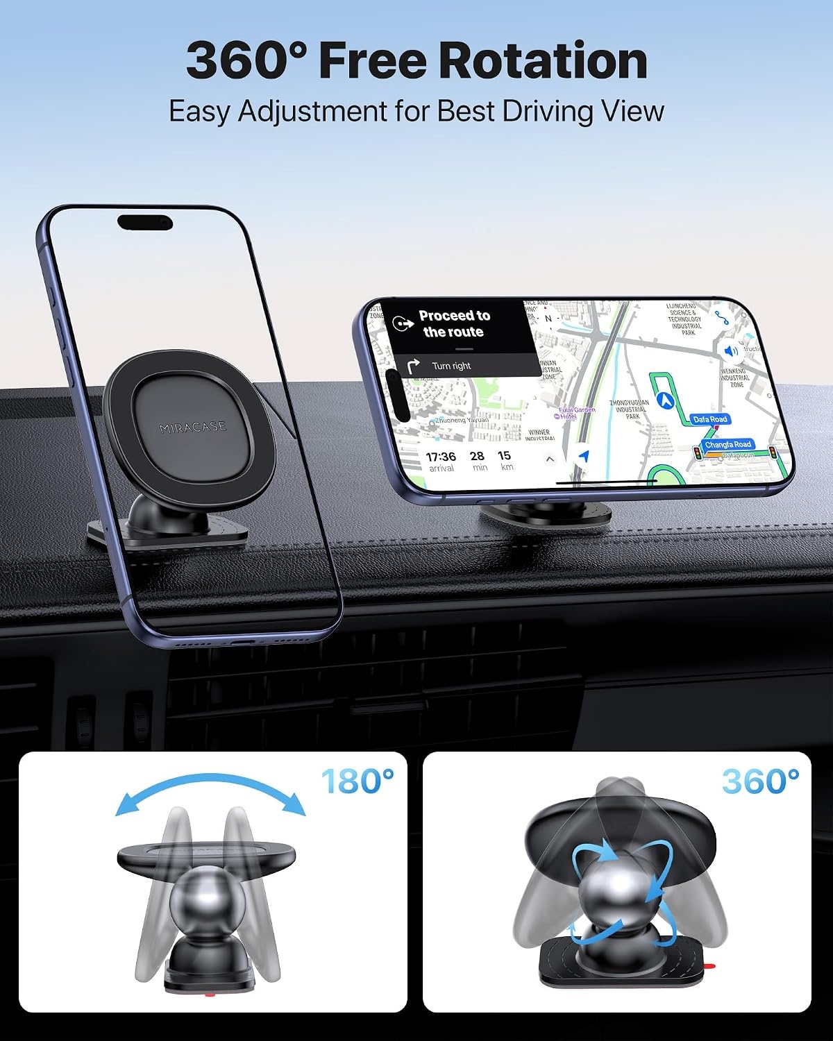 image:imageMiracase Phone Holders for Your Car Dashboard Windshield 65LBS Strongest Suction Universal Long Arm Cell Phone Holder Automobile Cradle for iPhone 18 Pro Max 17 16 15 14 Android Garmin GPSGlossy Black