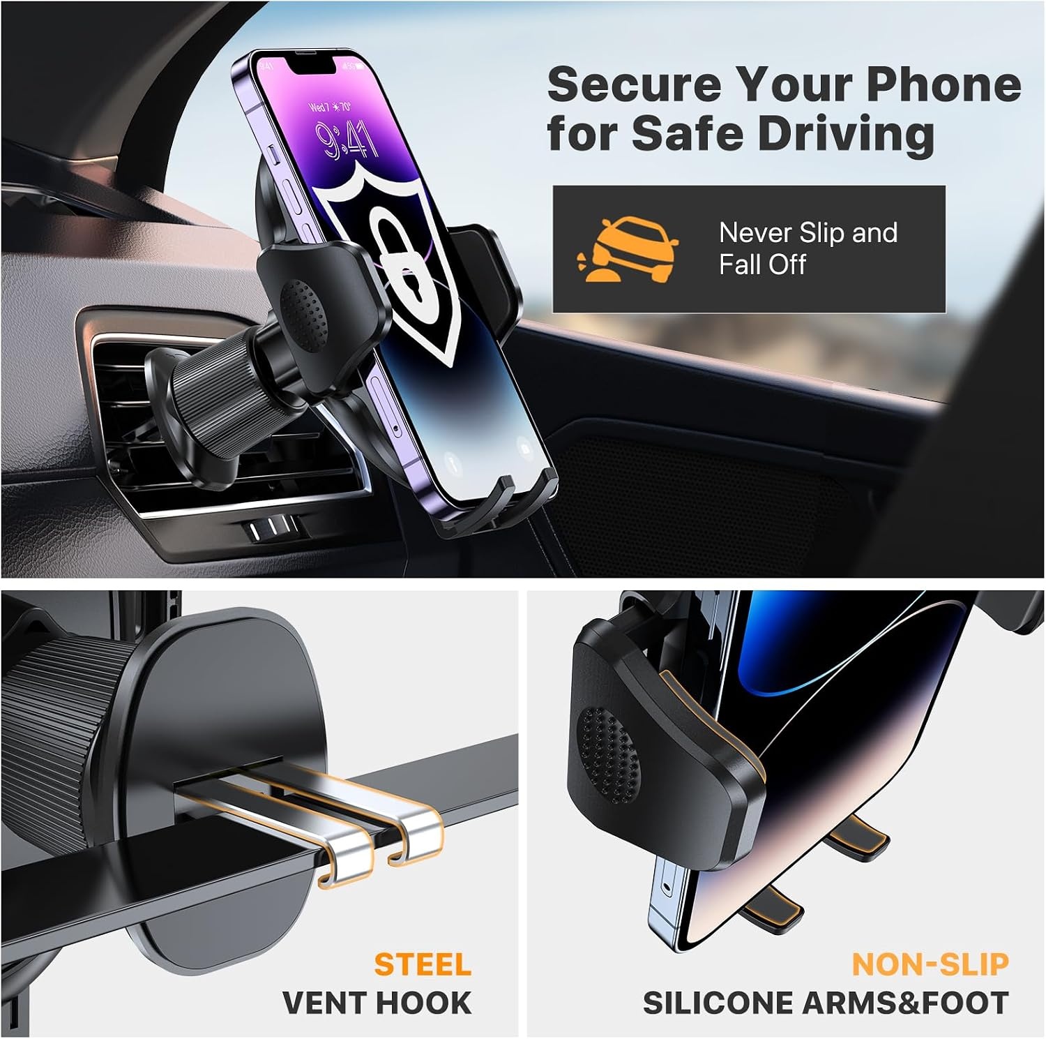 image:imageMiracase Phone Holders for Your Car Dashboard Windshield 65LBS Strongest Suction Universal Long Arm Cell Phone Holder Automobile Cradle for iPhone 18 Pro Max 17 16 15 14 Android Garmin GPSDark Black