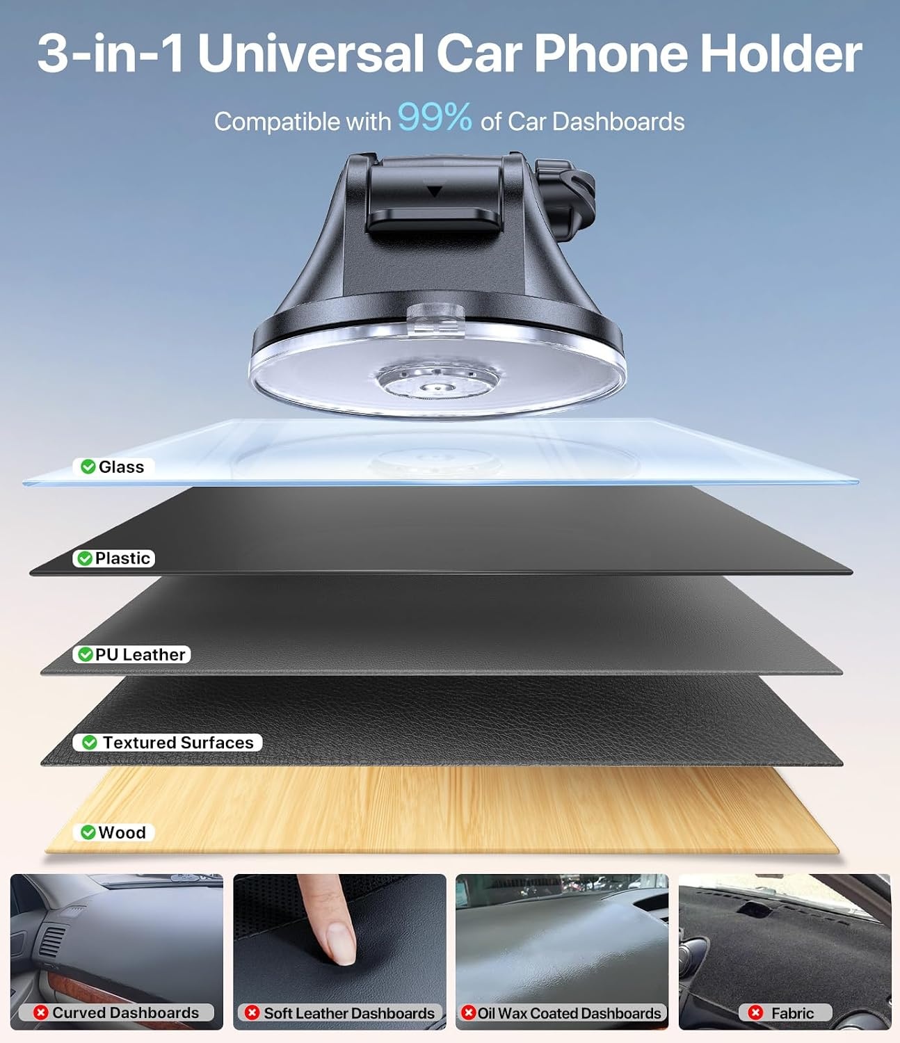 image:imageMiracase Phone Holders for Your Car Dashboard Windshield 65LBS Strongest Suction Universal Long Arm Cell Phone Holder Automobile Cradle for iPhone 18 Pro Max 17 16 15 14 Android Garmin GPSDeep Black