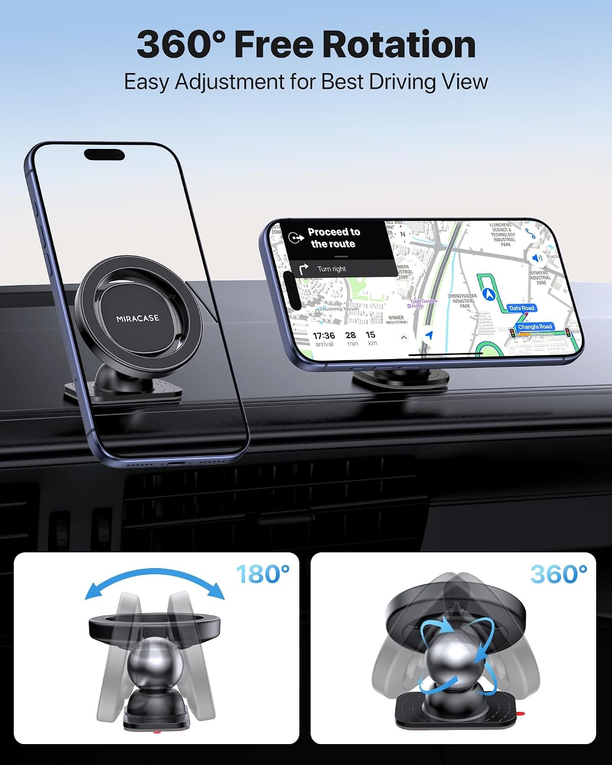 image:imageMiracase Phone Holders for Your Car Dashboard Windshield 65LBS Strongest Suction Universal Long Arm Cell Phone Holder Automobile Cradle for iPhone 18 Pro Max 17 16 15 14 Android Garmin GPSGraphite