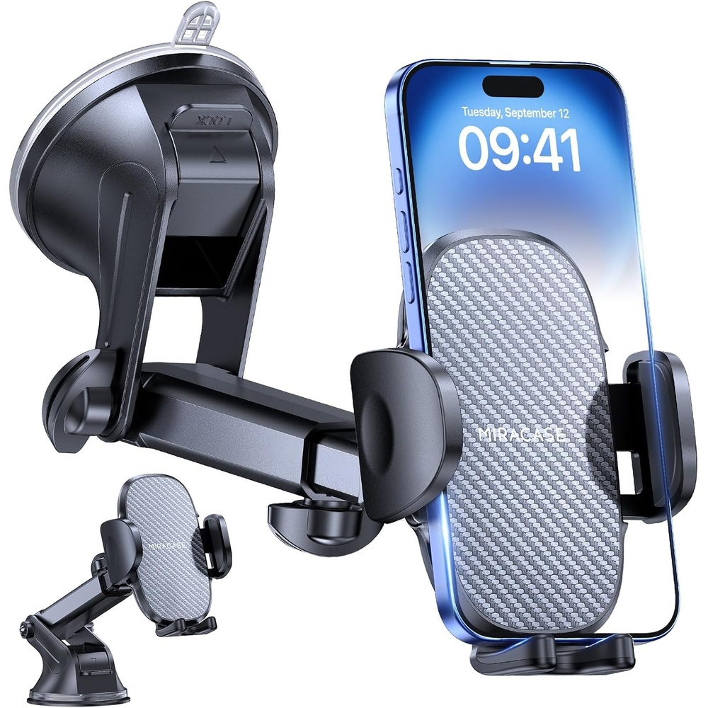 image:imageMiracase Phone Holders for Your Car Dashboard Windshield 65LBS Strongest Suction Universal Long Arm Cell Phone Holder Automobile Cradle for iPhone 18 Pro Max 17 16 15 14 Android Garmin GPSDeep Black