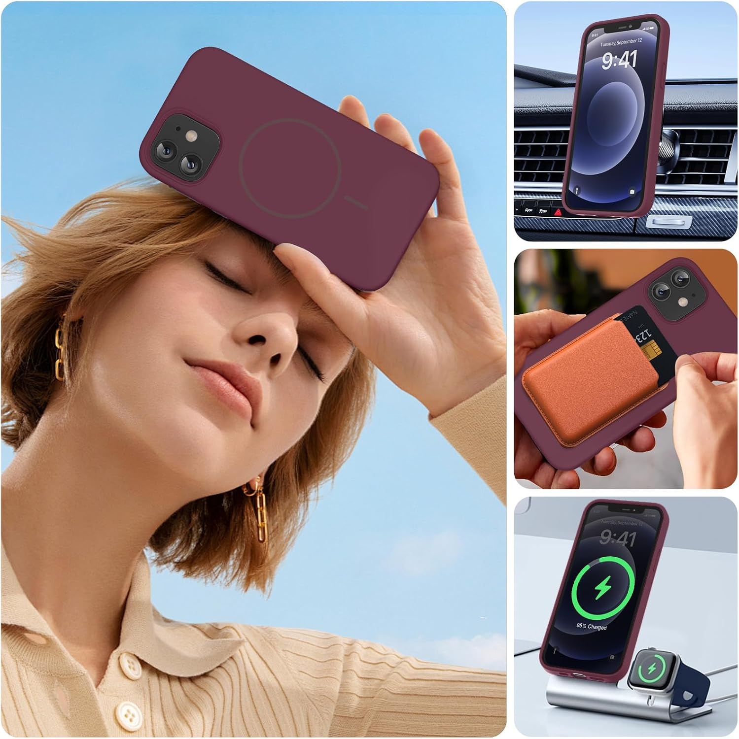 image:imageMiracase Magnetic for iPhone 12 CaseiPhone 12 Pro Case Wine Red